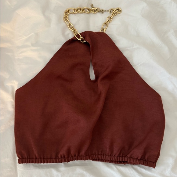 Meshki Esta Chain Halter Twist Crop - Chocolate - Picture 3 of 7